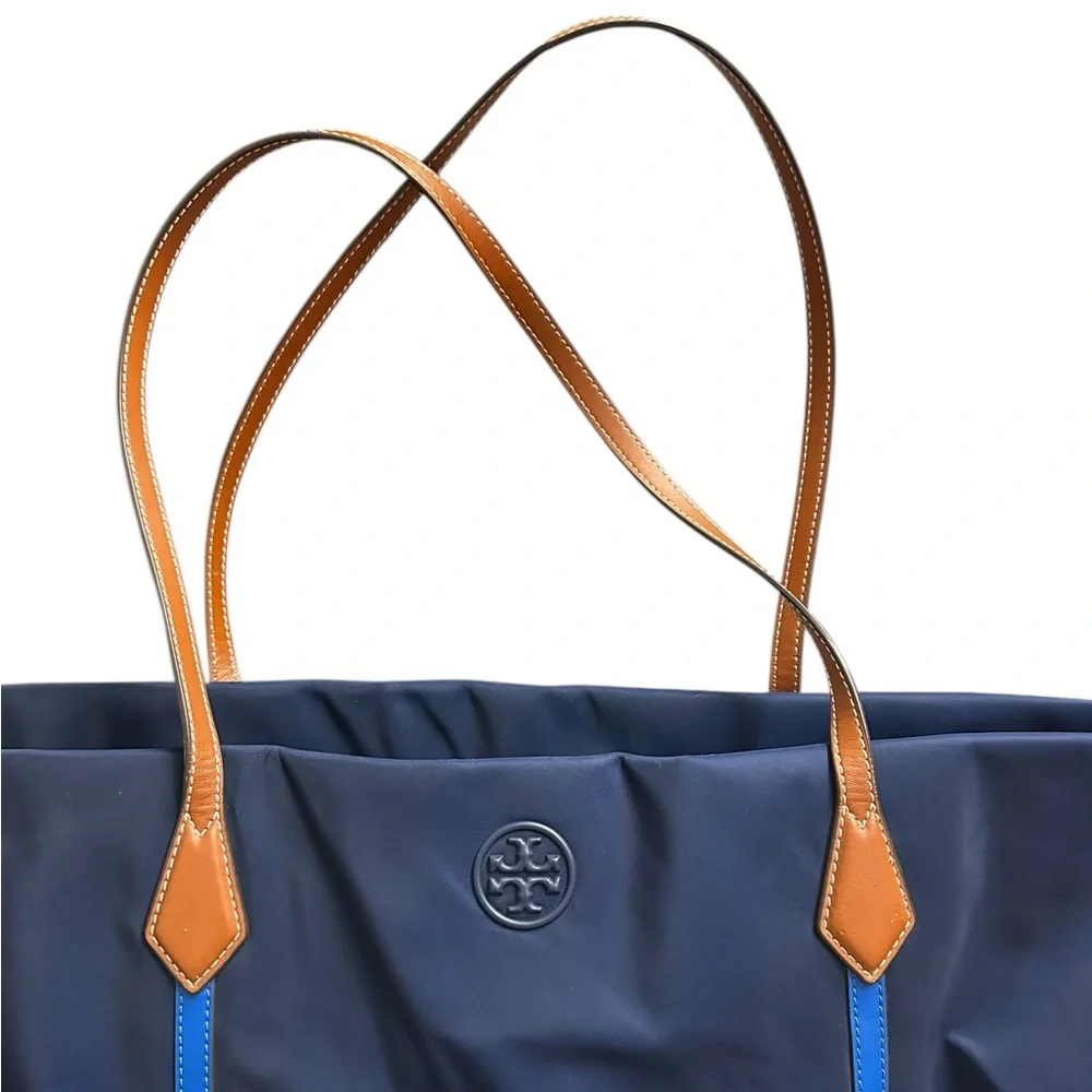 Tory Burch The Perry Overnight Travel Bag Blue Nylon Faux Leather Trim One Size
